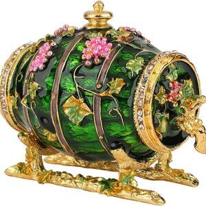 Cloisonne Wine Barrel Jewelry Box with Gold and Rhinestones
